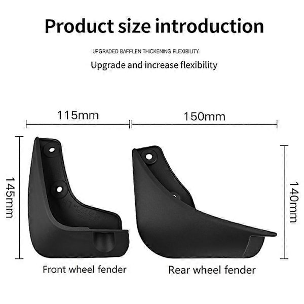 4 stk. mud flaps til bil til Picanto 2011-2018 stænklapper Mud Guard Flap Splash Flaps tilbehør