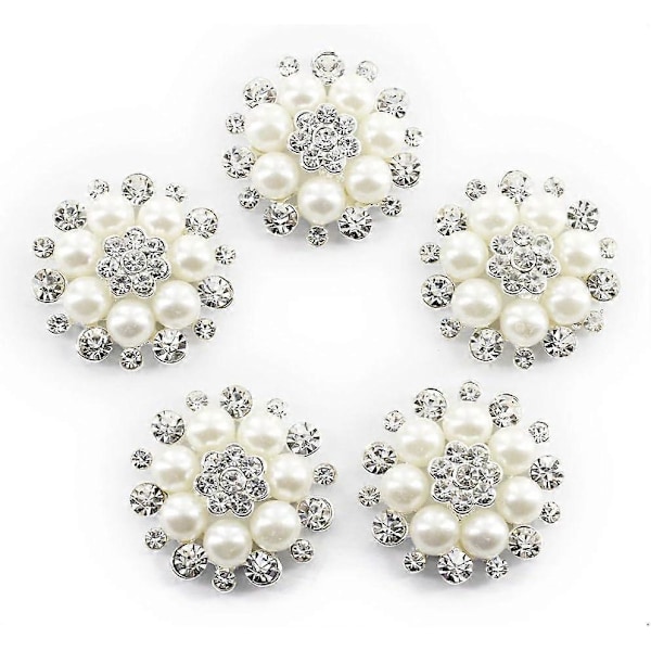 10 Stykker Perle Rhinestone Knapper, Faux Perle Snøfnugg Rhinestone Knapper, Flat Bakside Blomst Rhinestone Knapper Perle Sy på Klær Knapper for DI