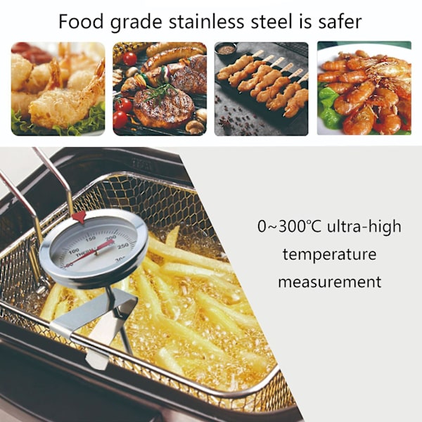 Dial Termometer i Rustfrit Stål med Stang til Kødtilberedning, Slik/Friture