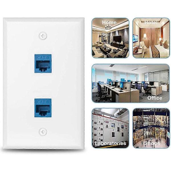 2-pakning 1 Port Ethernet Veggplate, RJ45 Cat6 Hunn til Hunn Jack Inline Kobling Frontplater, 1-Po