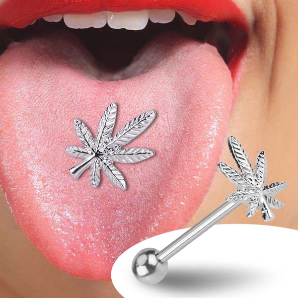 1 stk. tungepiercing i rustfritt stål med potteplantebladformet design