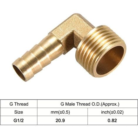 90° piggtråd messing slangekobling, 10 mm albue, 1/2\" utvendig gjenge, 2 stk