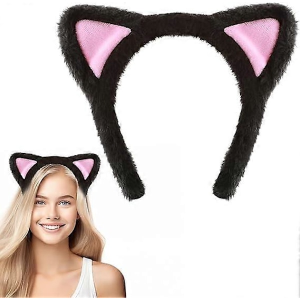 Kattöron-Hårband Sött Kattöron-Hårband för Vuxna Luddiga Kattöron Katt-Hårband Svarta Kattöron för Makeup Duscha Fest