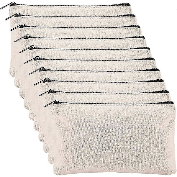 10 Pak Blanke DIY Håndværkstaske Canvas Penneblyantsæske - Bomuldscanvas Faktura Pengetaske Makeuptaske