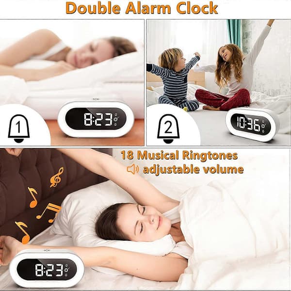 Digital väckarklocka med nattlampa, väckarklocka för sovrum, snooze-funktion, smarta väckarklockor för tunga sovare (vit)