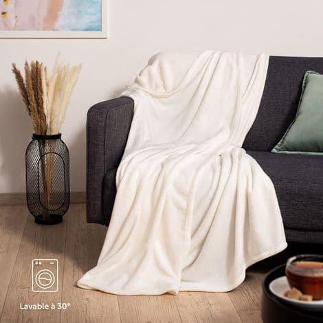 Fleece Tæppe 150 x 200 cm - Beige Plaid, Sofatæppe, Hyggetæppe - Tykt, Fluffy, Blødt og Varmt Fleecetæppe - Høj Kvalitet NPTERBL