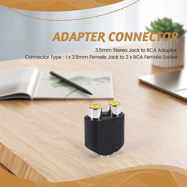 3,5 mm hunnjack til dobbel hunn phono adapterkontakt
