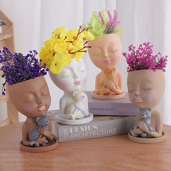Double-Headed Human Face Resin Vase for Flower Arrangement