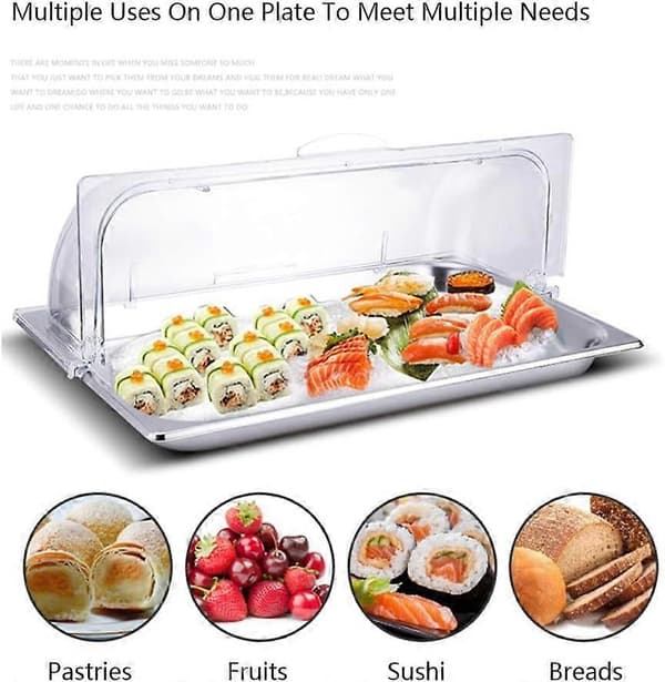 Fullstor Chafing Dish Lock, 2-pack, Klar Plast Rulltopp Displaylock för Bageri och Desserter, Rektangulär