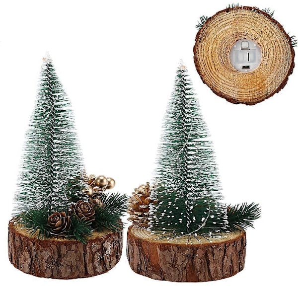 2 stk. Mini Lysende Kunstigt Juletræ Bordpynt Julefest Dekoration Farverig