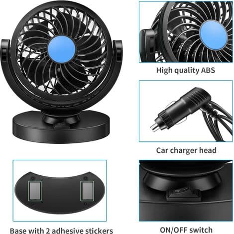 Mini Elektrisk Bilventilator 12V 360 Roterende Stærk Vind Bilventilator Bil Aircondition Lav Støj Bærbar Luftventilator