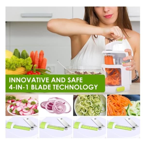 Grønnsakskutter - Multifunksjonell - 4-i-1 spiralizer - ABS-plast - Rustfritt stål - Sugekoppbase