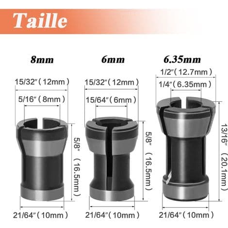3-delt borepatronadapterkit 6mm/6.35mm/8mm borepatron til borepatron fræsepatron tilbehør NPTERBL