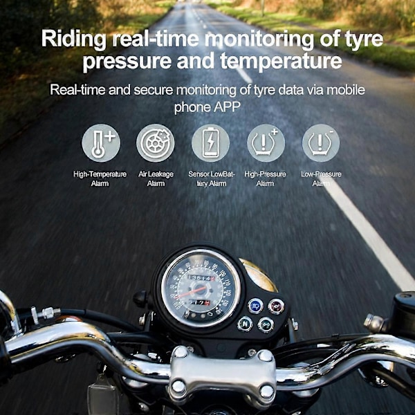Bluetooth Bil TPMS Däcktrycksövervakningssystem med 2 Externa Sensorer Motorcykel Bil Däcktryckssensor för iOS Android
