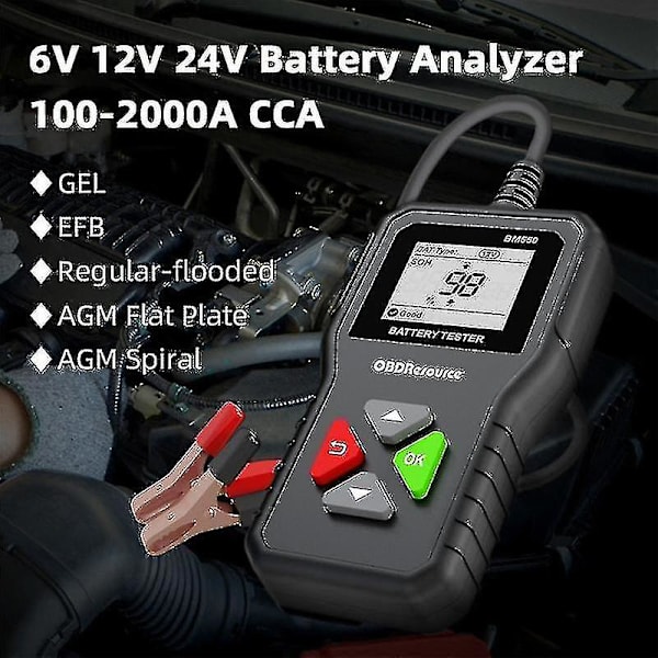 Bm550 Bilbatteritest 6v 12v 24v 100-2000 2ah-220ah Batterisystem Detektera Auto Batterianalysator Xxf