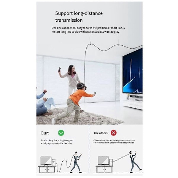 För Meta/ 3 Link Kabel 5M VR Datakabel 2A Snabbladdning 5Gbps Höghastighetsdataöverföringskabel