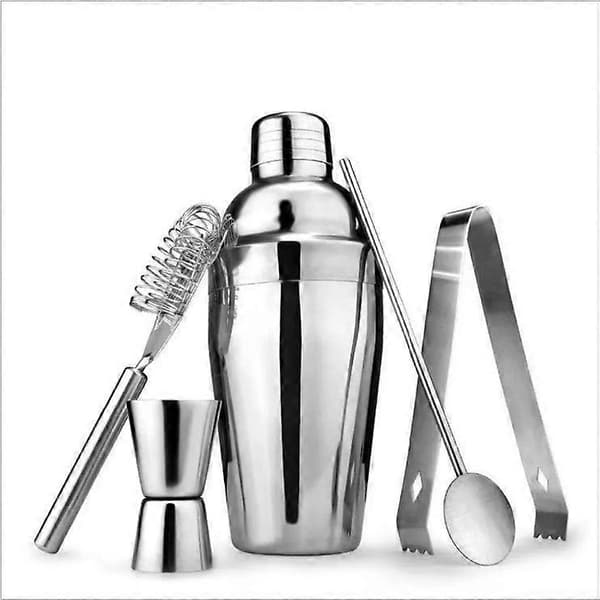 Cocktail shaker -setti - Ruostumaton teräs hopea 5 osaa
