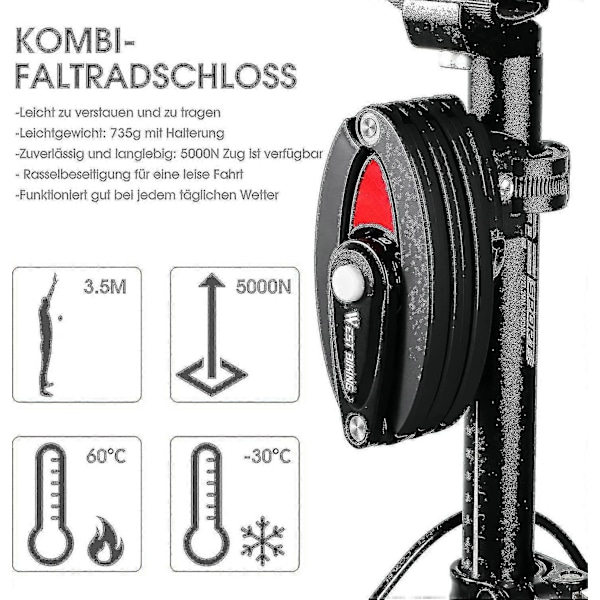 Cykel Lås Vikbart Lås Kombinationslås Hög Säkerhet, 85cm Lång Kedjelås Cykellås Vikbart Lås Med Fäste, Stöldskyddsanordning Cykel Lås