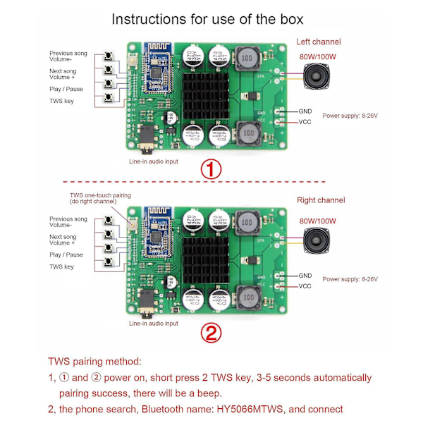 Bluetooth 5.0 Vahvistinlevy Tws Aux 80/100w Sarjaportti Nimen Muuttamiseen Mono Stereo Moduuli Langaton Stereo Vahvistin