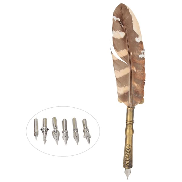 Retro Feather Dip Pen Set Stainless Steel Nib Calligraphy Writing Kit with Gift Box
