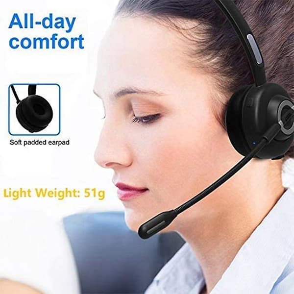 Bluetooth Headset til Mobiltelefoner, Kontorheadset med Støjreducerende Mikrofon og Ladeboks, PC Headset