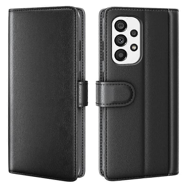 Plånboksfodral i äkta läder för Samsung Galaxy A53 5G, folio flip stativ, stöttåligt skydd