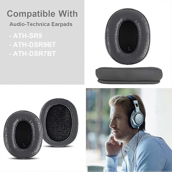 Korvaavat korvatyynyt, jotka ovat yhteensopivia Audio-Technica ATH-SR9 ATH-DSR9BT ATH-DSR7BT -kuulokkeiden kanssa, korvapehmusteet, kuulokkeiden korvatyynyt, pehmeät proteiininahkaiset päälliset