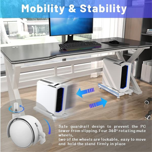 Justerbar Mobil CPU-Stativ for Datamaskin, PC-Tårnstativ med 4 Hjul, Passer de Fleste PC-er, Under-Skrivebords Holder