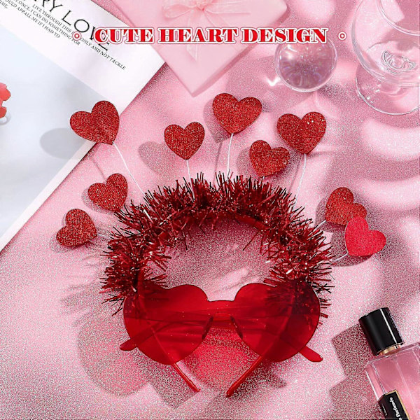 Hjerte Hodebånd Hjerteform Solbriller Sett Valentinsdag Glitter Hjerte Hår