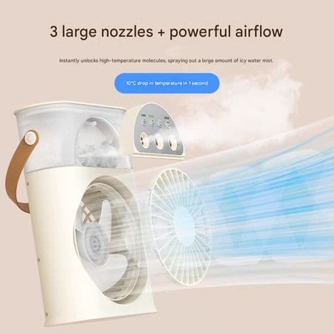 Bærbar airconditionventilator, mini fordampningsluftkøler, 3 hastigheder, med LED-lys, 250 ml, 19,2 x 14,4 cm