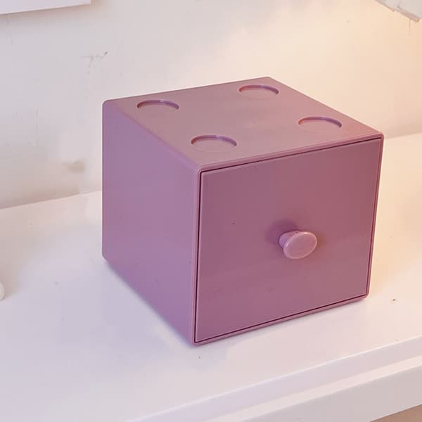 Purple Stackable Plastic Desk Drawer with Drawer for Office and Home, Square Holder for Paper Clips and Office Supplies