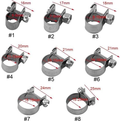 10 stk. mini sanitærklemmer i 304 rustfrit stål (13-15 mm)