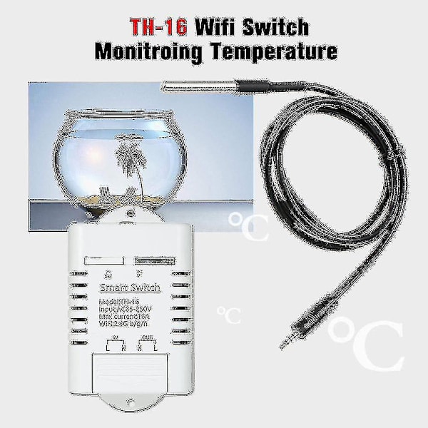 Th-16 Smart Wifi-brytare Kompatibel med Sonoff & Ewelink 16a/3500w Övervakning Temperatur Trådlös