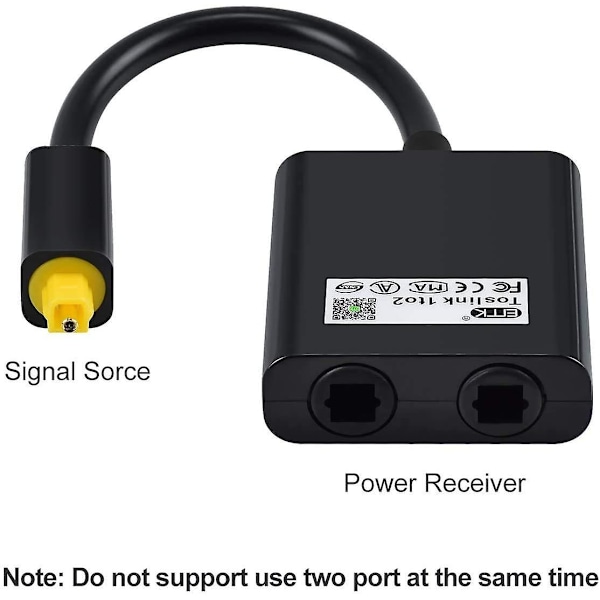 Optisk Splitter 1 Inn 2 Ut Splitter Lyd Optisk Kabel Splitter Fiberoptisk Konverter 24k Gullbelagt Kontakt