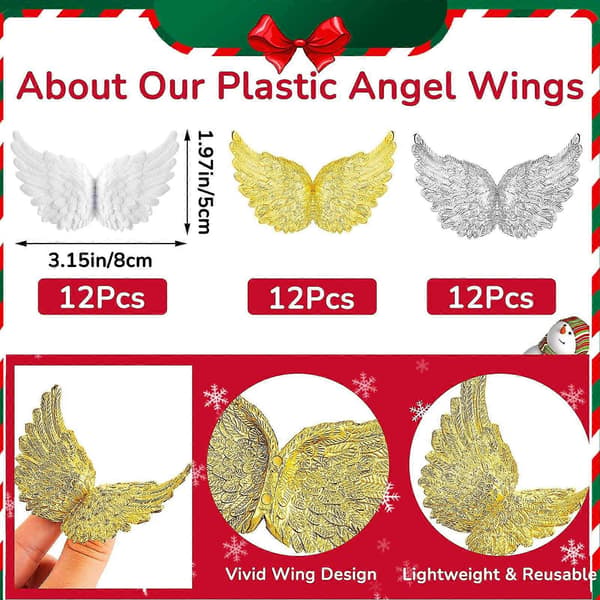 36 stk. plastikengel til håndarbejde, mini engelvinge ornament lapper, til festindretning DIY håndværk og bryllupsrekvisit