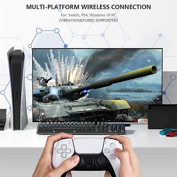 R100 PRO USB-mottaker Trådløs Adapter Spillkontroller Konverter for PS4 PS5 Xbox Series Switch-kontroller Bluetooth-adapter