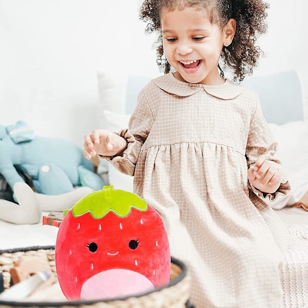Plushleksaker 11\" - Supersoft Fylld Frukt eller Djur Plushleksak, Mjuk Plushdocka Kramande Plushkudde (jordgubbe)