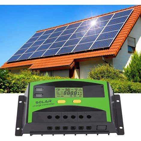 12V/24V PWM Solar Controller, Intelligent Solar Panel Batteriregulator med Dobbelte USB-porte og LCD-skærm til Hjemmehave (30A)