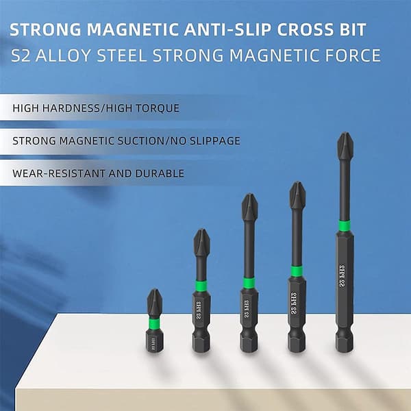 Magnetisk Skruetrækkerbitsæt PH2 Bits S2 Impact Magnetisk Stærk Magnetisk Anti-Skruetrækkerbitsæt