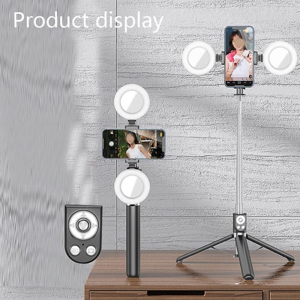 sysy förlängbar Selfie Stick med Tik Tok uppladdningsbar trådlös fjärrkontroll, stativ och dubbel lampa