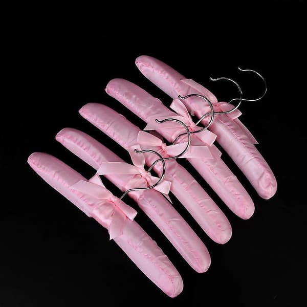 5 x Satin Vadderade Barn Klädkrokar Galgar (Rosa)