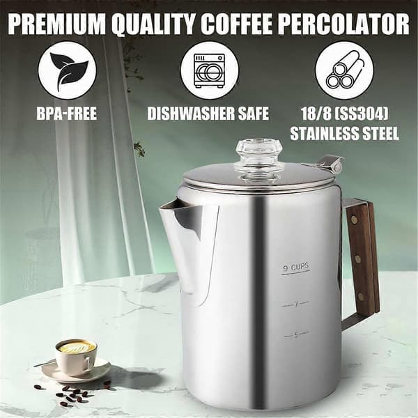 Kaffeperkolator for Kokeplate til Camping, Perkolator Kaffekanne Rustfritt Stål Kaffetrakter Camping