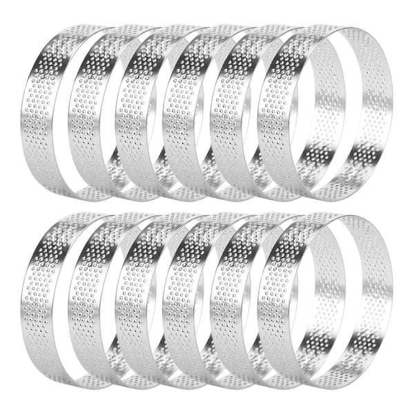 12-pack Tartringar i rostfritt stål, Perforerad kakmoussering, Kakringform, Rund kaka 6 cm