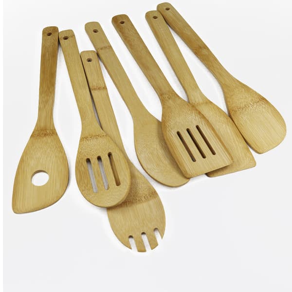 Köksredskapsset i bambu - 8 delar - Sked och spatel - Hållbart - 30 x 6 cm - Stekspatelset