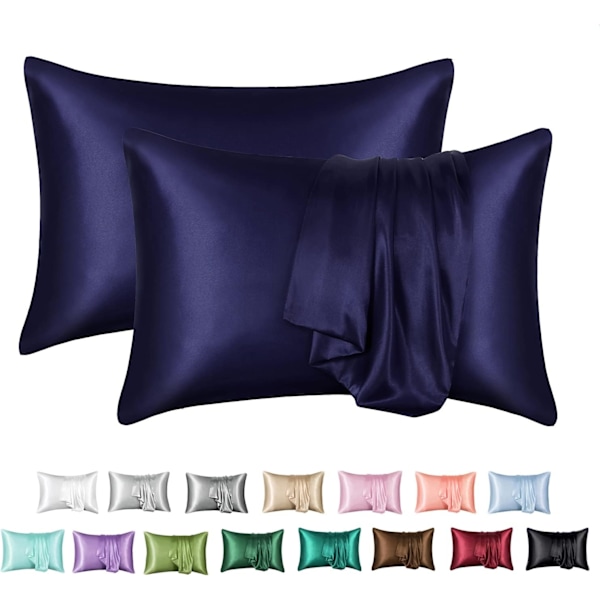 2-pack örngott i siden satin (utan fyllning) - Perfekt marinblå Navy Blue 50X75cm