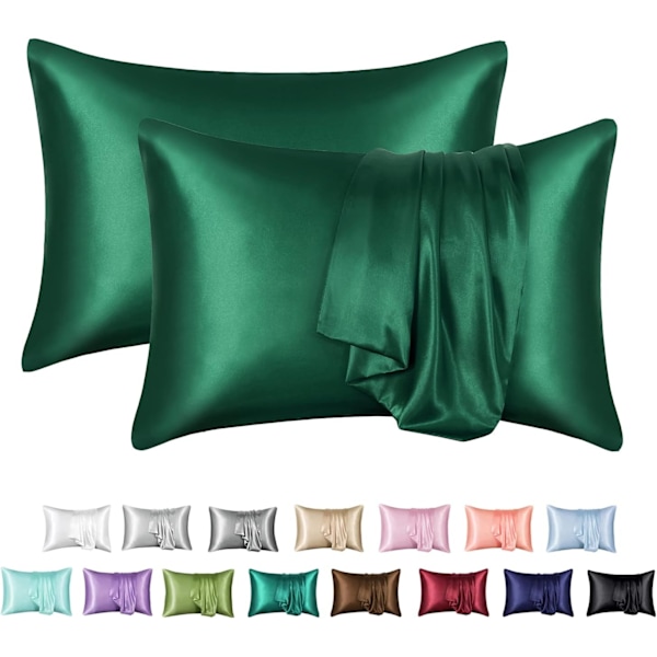 2-pack örngott i siden satin (utan fyllning) - Perfekt mörkgrön Dark Green 50X66cm