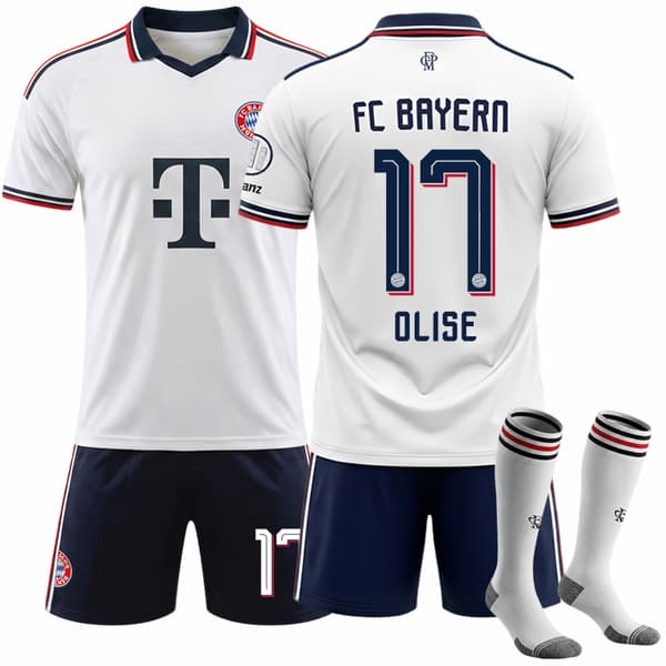 2026-2027 Bayern München Udebane Børnefodboldtrøje Sæt Med Strømper Nr. 17 Olise 24
