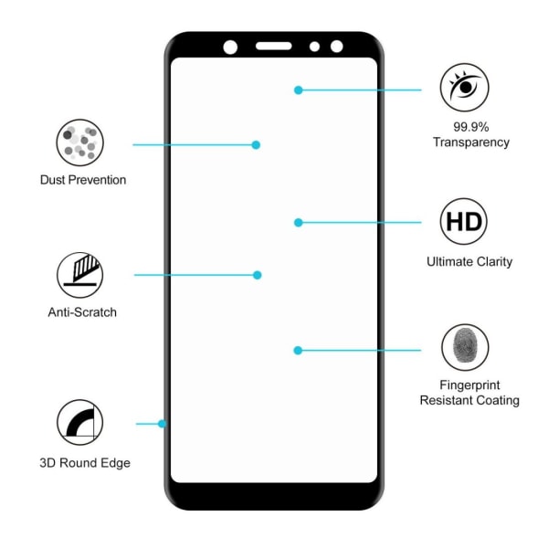 Displayskydd med svart ram för Samsung Galaxy A6+ (2018) av härd