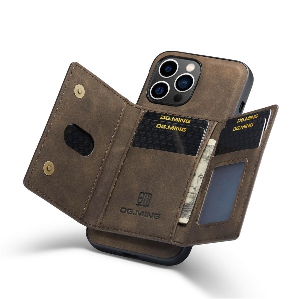 DG.MING 2 i 1 Vikbar plånbok & magnetiskt skal för iPhone 14 Pro Kaffe