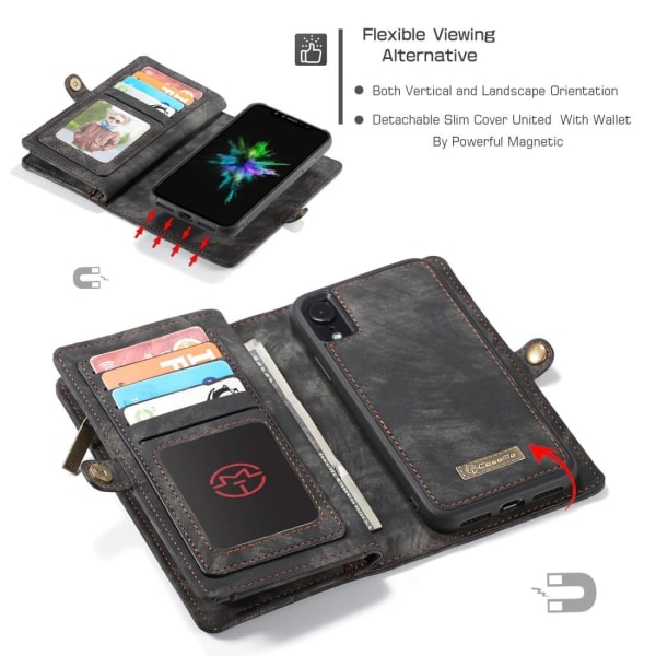 CaseMe Plånboksfodral med magnetskal för iPhone XR Grå